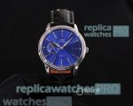High Quality Knockoff IWC Schaffhausen Blue Dial Black Leather Strap Automatic Watch